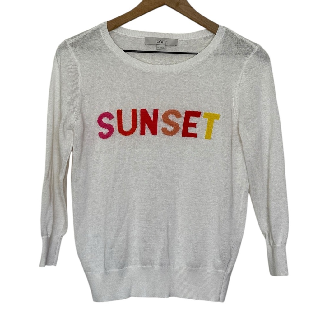 Ann Taylor LOFT SUNSET Colorful Spell Out Sweater Pullover Size XS